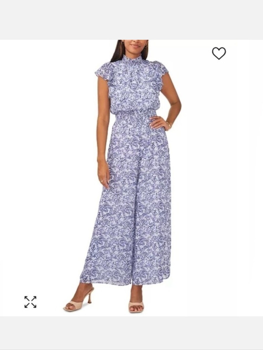 MSK Blue Floral Cap-Sleeve Wide-Leg Jumpsuit